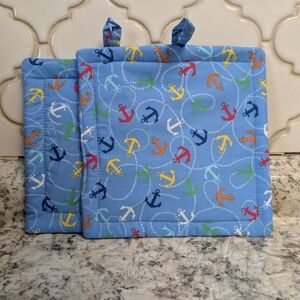 Nautical Anchor Print Pot Holders - Blue